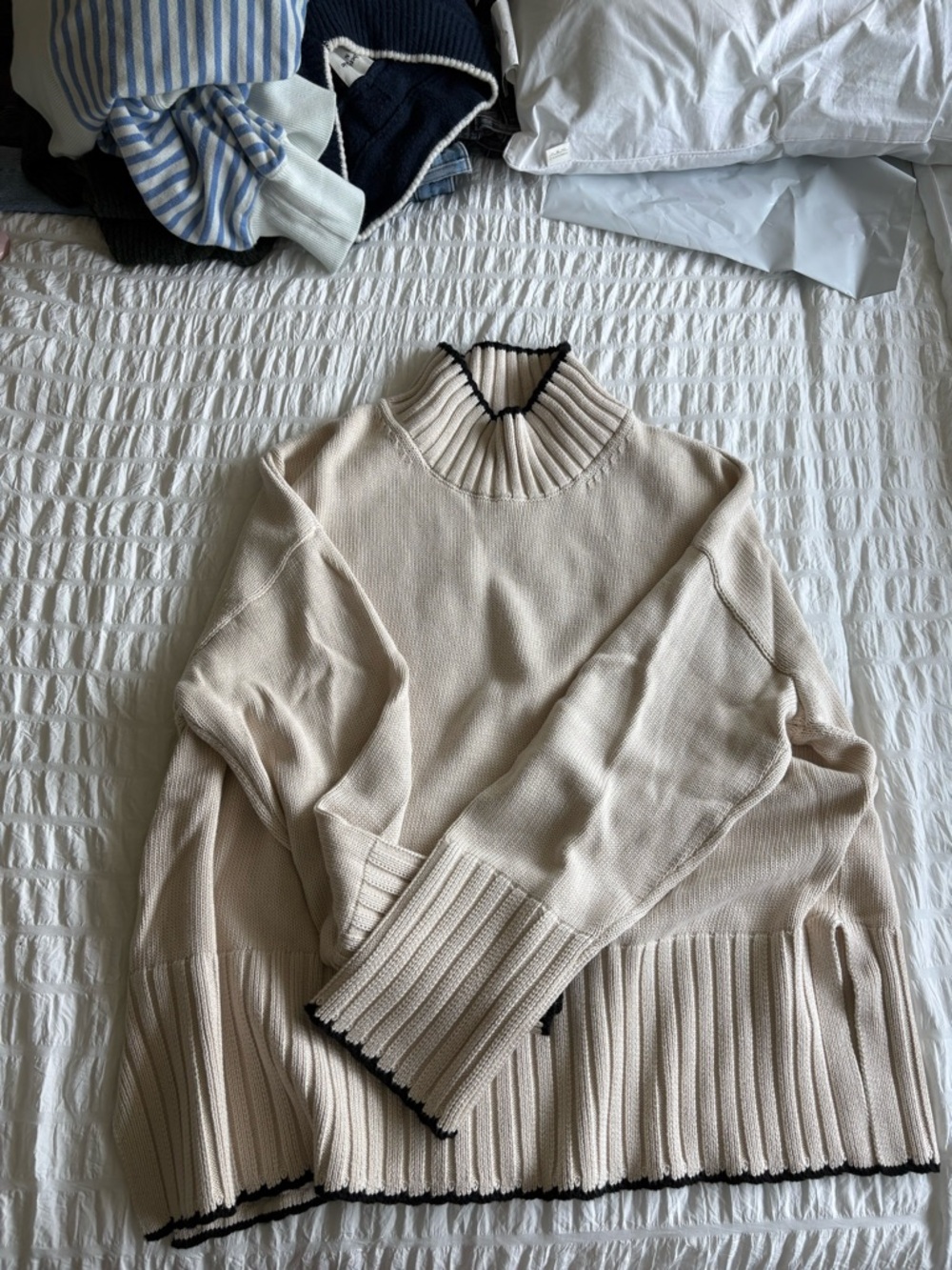 GAP Cream Funnel Neck Sweater with Black Trim